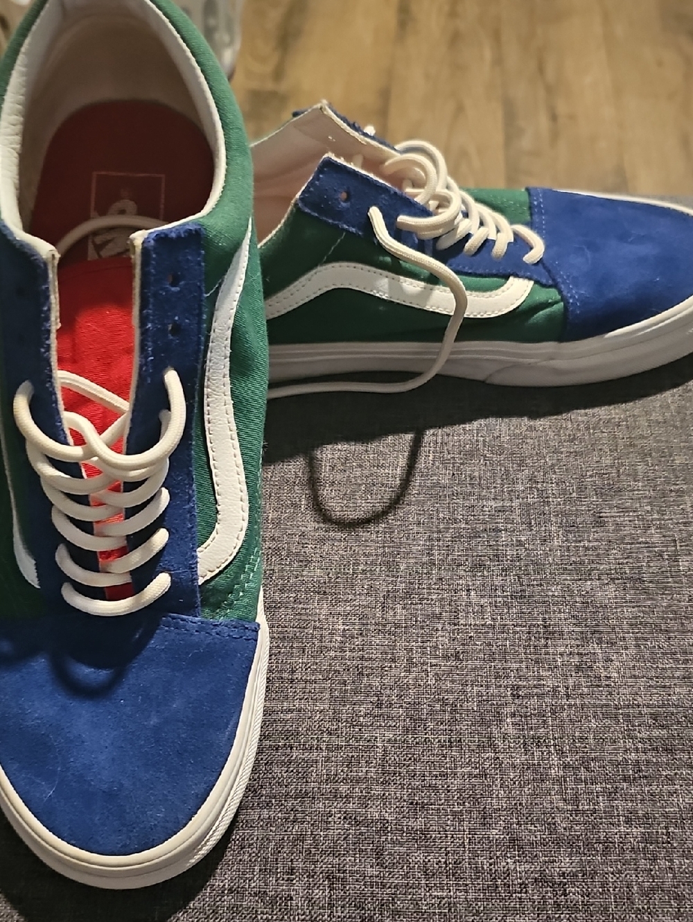 Vans Old Skool Suede Canvas Sneakers Blue Green Vintage Men 8.5 Women 10